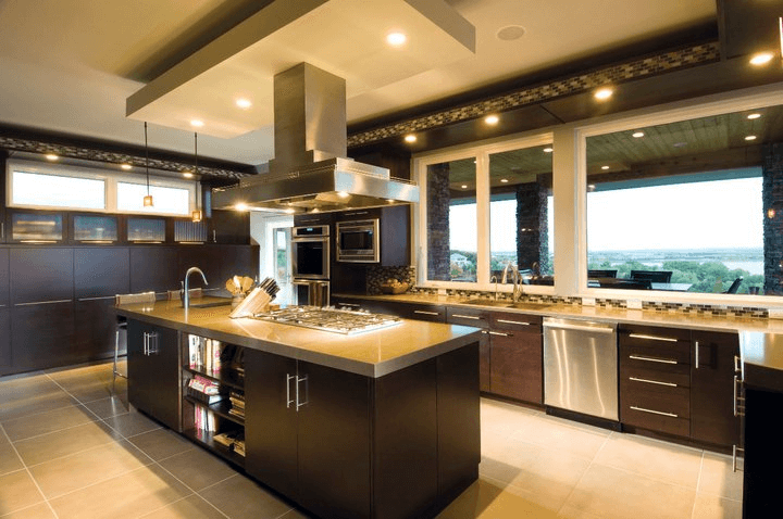 dark brown modern accidents in newly renovated kitchen