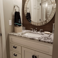 Custom white cabinets with bathroom