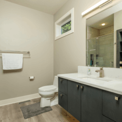 dark brown in cabinets in a bathroom