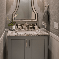 grey custom cabinets in a bathroom