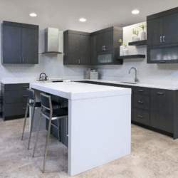 Dark wood kitchen with white countertop